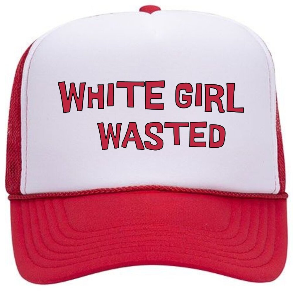 Wasted White Girl Red & White Foam Trucker Mesh Snapback Cap Hat